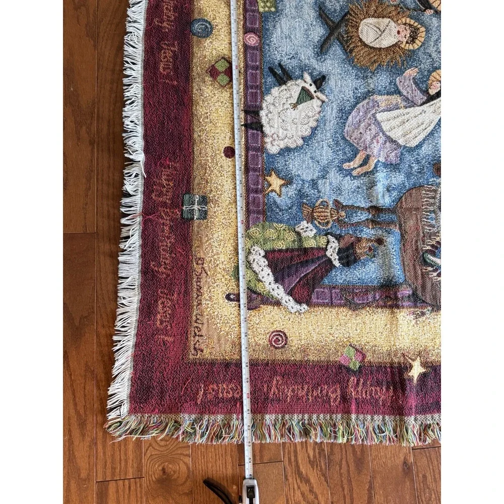 Vintage Christmas Angels Happy Bday Jesus Throw Blanket Tapestry Goodwin Weavers